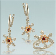 Комплект Срібний 925 проби з золотими вставками "Снежинка"